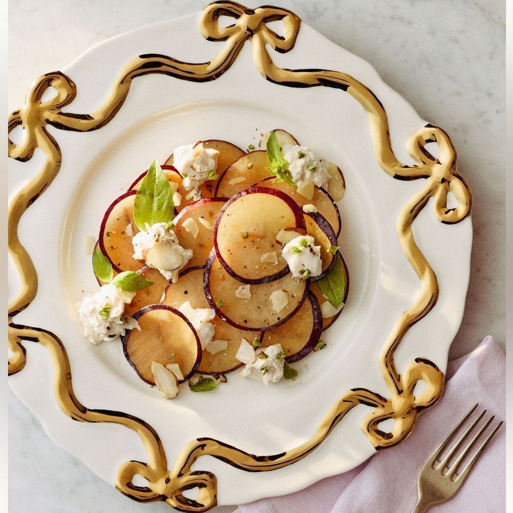 Anthropologie Bonita Bow Stoneware Dinner Plates Set of Two!